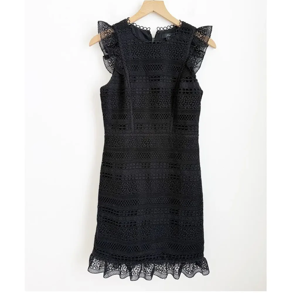 J.Crew Lace Black Cocktail Dress Cap Sleeve Size 2